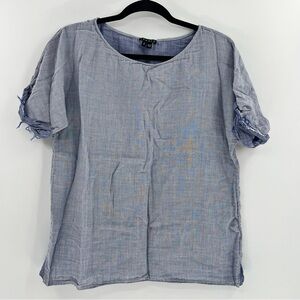Theory tamilynn ranleigh chambray stripe blouse size Large Blue